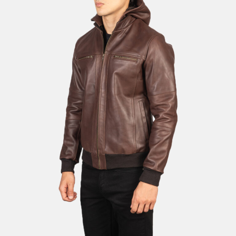 Mens Bouncer Biz Brown Leather Bomber Jacket Side Pose-3-1634131220923